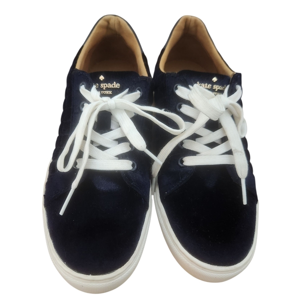 kate spade navy velvet sneakers with white laces